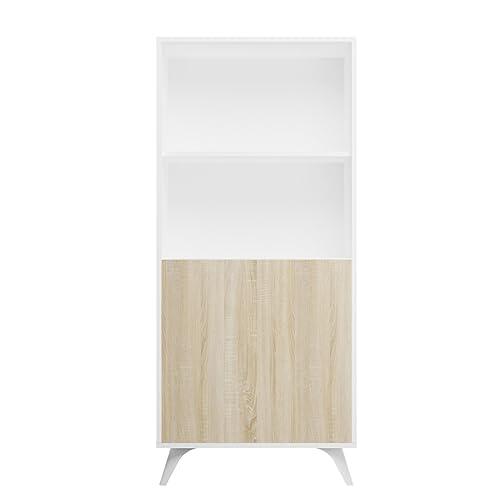 amuéblate Online - Mueble Bar para Salón o Comedor, Modelo Lotus, Práctico y Funcional, Color Blanco-Roble, Fácil de Montar, Medidas: 60 cm (Ancho) x 135 cm (Alto) x 39,6 cm (Fondo)