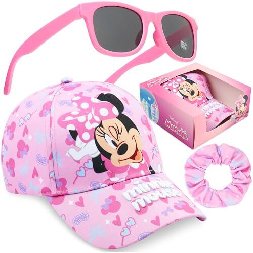 Disney Minnie Mouse Gorra Niña con Gafas de Sol UV400 y Coletero Set, Gorra Infantil y Gafas Sol Niña, Accesorios de Verano, Regalos Niñas (Rosa Minnie)