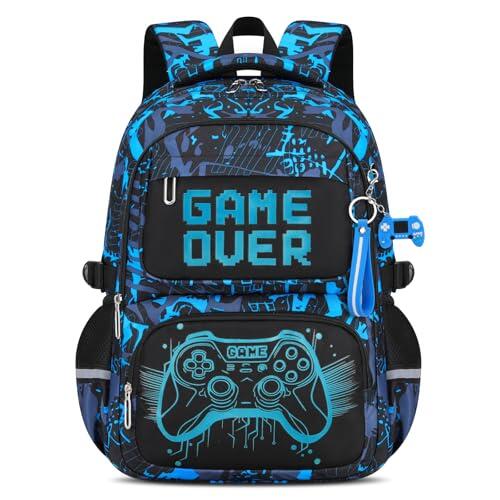 Amythe Mochila Escolar Niño Adolescente Fluorescente, Mochila para Niños con Bolsillo Oculto 8 a 12 Años, Mochilas Escolares Grande Impermeable y Ligera, Azul