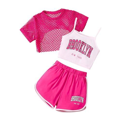 Chándal para niños y niñas, traje deportivo para correr, conjunto de ropa de verano para niñas, conjunto de 3 piezas, informal, corte holgado, parte superior sin mangas, pantalones cortos combinados