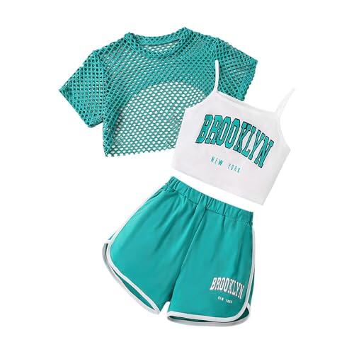 Chándal para niños y niñas, traje deportivo para correr, conjunto de ropa de verano para niñas, conjunto de 3 piezas, informal, corte holgado, parte superior sin mangas, pantalones cortos combinados