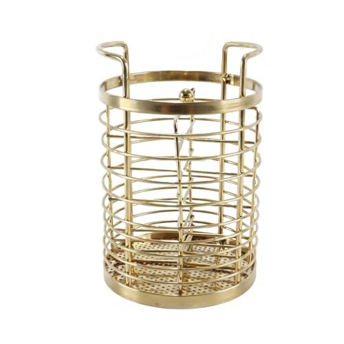 DUZEPA Organizador dividido para encimera de cocina, de acero inoxidable, con malla dorada, cesta de almacenamiento para tenedor, cuchara, cubiertos, bolígrafo y cepillo.