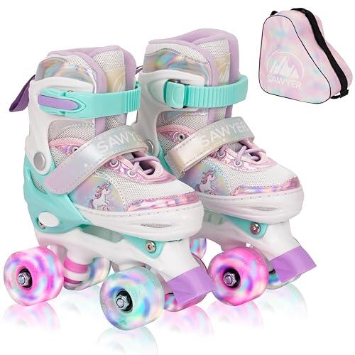 Sawyer Bikes - Patines Ajustables 4 Ruedas LED - Tallas 23 a 38 (Arcoíris, S (27-30))