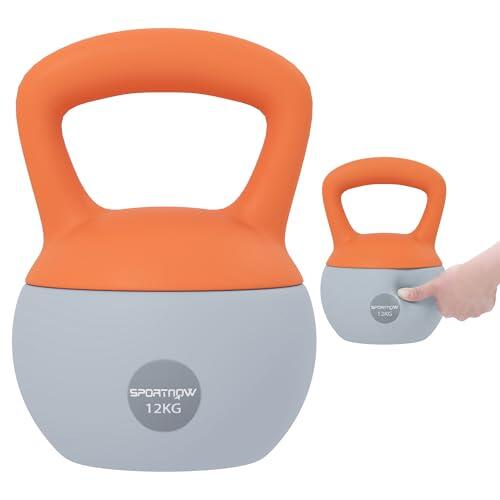 SPORTNOW Pesa Rusa 12 kg, Soft Kettlebell Relleno de Arena Metálica y Mango Antideslizante, para Entrenamiento Culturismo en Casa, Gimnasio, Naranja y Gris