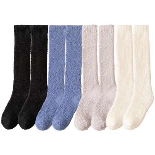 Calcetines hasta la rodilla 4 pares de calcetines largos y esponjosos para talla UE 35-41 Medias de invierno suaves, gruesas y acogedoras que mantienen los pies la caña calientes Regalos para m.