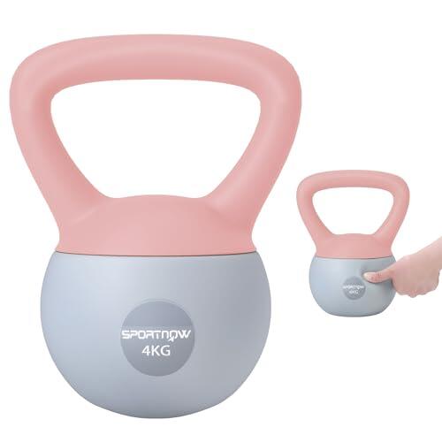 SPORTNOW Pesa Rusa 4 kg, Soft Kettlebell Relleno de Arena Metálica y Mango Antideslizante, para Entrenamiento Culturismo, en Casa, Gimnasio, Rosa Palo y Gris