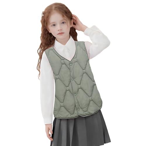 Genérico Chaleco acolchado infantil de invierno para niñas chaqueta sin mangas térmica con forro polar ropa abrigada y cómoda (Army Green, 11-12years)