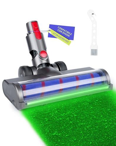 Cepillo para Dyson V7 V8 V10 V11 V15 con Luz LED Verde, Cepillo de Rodillo Suave Motorizado para Suelos Duros y Alfombras de Pelo Corto, Accesorio Aspiradora Dyson de Repuesto (Cepillo suave)