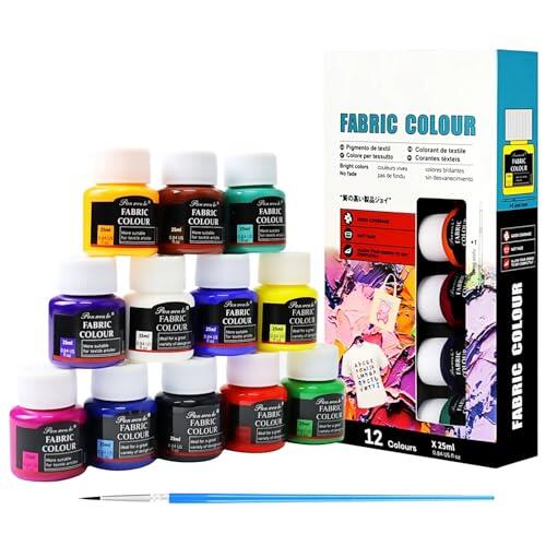 Qibivfo Pintura Textil Permanente 12×25ml – Pintura Acrílica para Tela Lavable | Colores Vivos y Alta Cobertura para Ropa, Camisetas, Zapatillas, Bolsos, Jeans y Todo Tipo de Tejidos