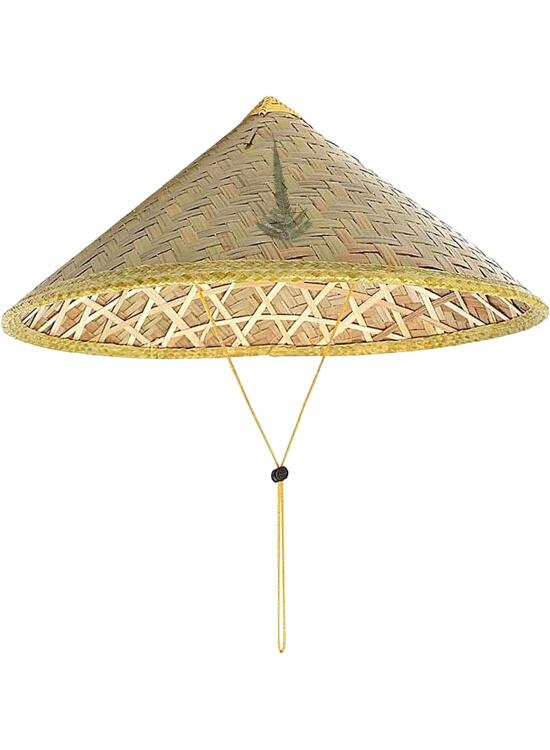 Sombrero de paja chino, hecho a mano, de madera, con etiqueta solar, vintage, transpirable, sombrero de ratán clásico, sombrero de lluvia amarillo claro con correas de barbilla, para viajes, camping