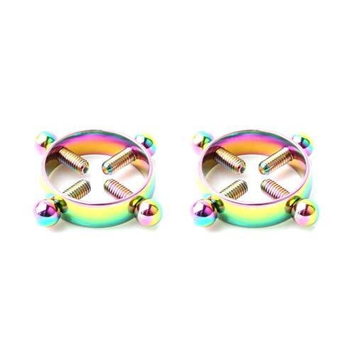 Pinzas para pezones de acero inoxidable para hombres y mujeres, pinzas circulares ajustables, estimuladoras sin piercing, joyería corporal (estilo multicolor) M1-ST1