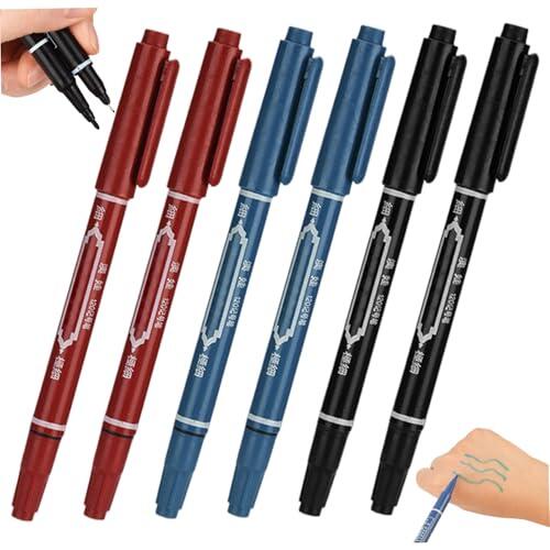 6 marcadores de tatuaje para piel 5.4 pluma de henna de doble cabeza con punta gruesa y fina marcadores de piel portátiles para tatuajes, rojo + negro + azul - pluma de tatuaje