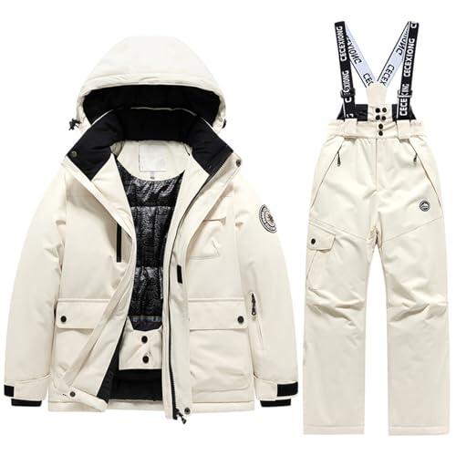 Generisch Traje de esquí de invierno para niños y niñas, cálido, traje térmico de nieve, conjunto para actividades al aire libre en tiempo frío, beige, 12-13 años