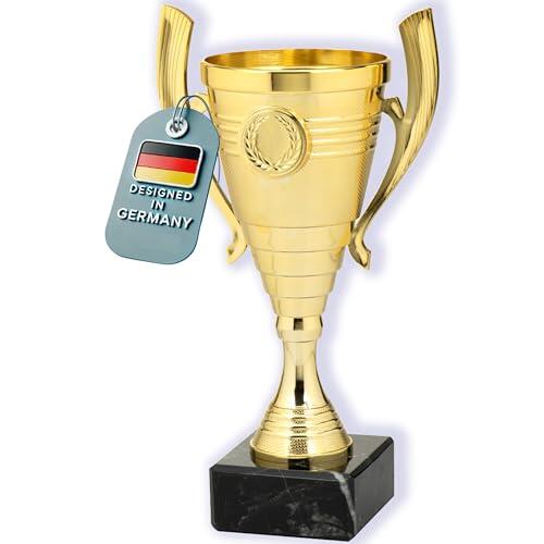 Larius Copa (22 cm, 415 g) – Elegante trofeo universal con base de mármol – Personalizable – Ideal para deportes, escuela, concursos y premios – B3 (sin texto personalizado, dorado)