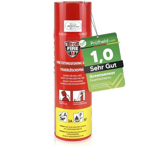 GREENSENSOR - Spray extintor de incendios premium, 500 g, reutilizable, ideal para cocina y hogar, adecuado para clases de fuego A, F