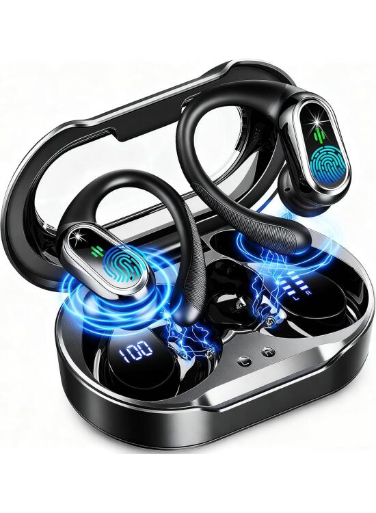 Auriculares Bluetooth, auriculares inalámbricos Bluetooth 5.4 deportes graves profundos, 50 horas de tiempo de reproducción en el oído auriculares con 4 micrófono ENC con cancelación de ruido ENC, IP7