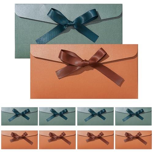 TRKETK 10 unidades de sobres de regalo vintage con cintas, tarjeta de felicitación de lujo con textura de lazo, sobres de correo hechos a mano, cartas de invitación, 22 x 11 cm, sobres de invitación