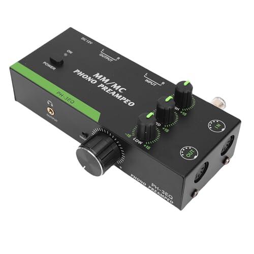 Preamplificador de Fono, Ajustable de Aleación de Aluminio para Tocadiscos MM MC, Mejora Calidad de Sonido con Control de Frecuencia, para Audiófilos y Sistemas de Audio Hogar Oficina
