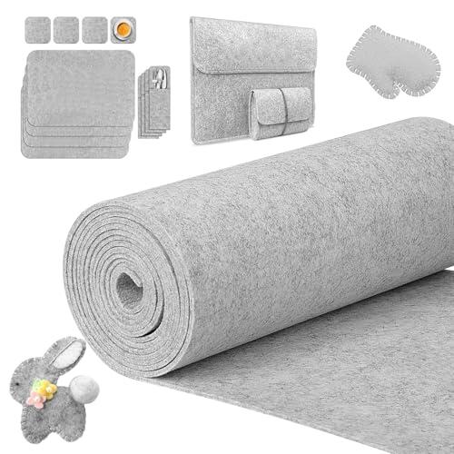 CIOXSOIO Rollo de Fieltro 30cm×300cm×3mm, Tela de Fieltro para Manualidades, Fieltro Rígido para Proyectos de Bricolaje, Bolsas de Fieltro Cosidas, Estuches para Lápices Individuales, Gris Claro