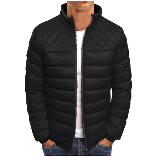 Genérico Cazadora Hombre Invierno Color Liso, Chaqueta Acolchada Sin Capucha De Cremallera Cuello Mao, Plumíferos Deportiva - Chaquetas Montaña Casual - Negro L