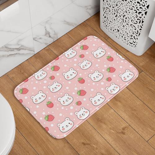 Novastar Tapete para puerta delantera, interior y exterior, tapete de cocina con bonito estampado de oso y fresas, tapetes de baño finos lavables para debajo de la puerta, tapete de baño para baño, 16