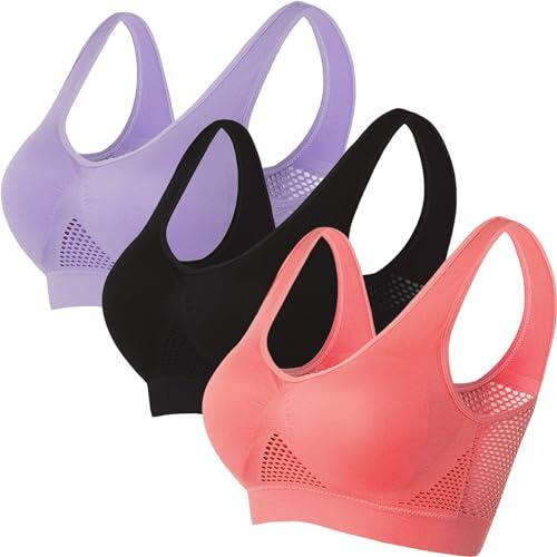 Genérico Pack de 3 Sujetadores Deportivos Sin Aros con Almohadillas Extraíbles y Transpirables