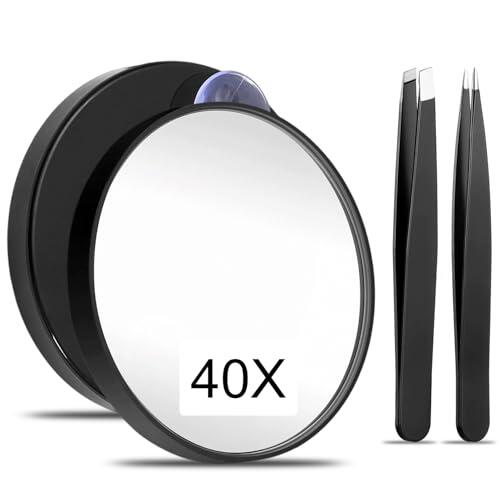 xiluuyou Espejo de Aumento de 40X, Espejo de Aumento Compacto de Viaje con Ventosa y 2 Pinzas, Eliminación de Puntos Negros y Manchas, Ideal para el Hogar y el Espejo de Viaje