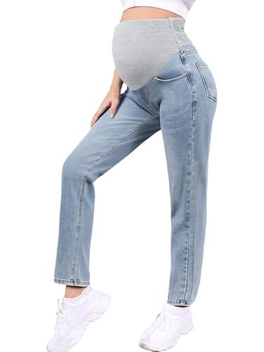 Yhong Jeans para embarazadas, vaqueros de maternidad, cómodos vaqueros elásticos de denim para embarazadas, azul claro, XL