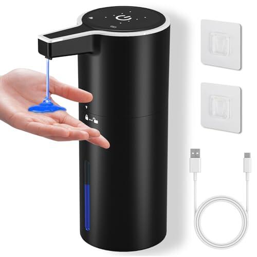 Dispensador de jabón automático sin Contacto, 400 ml, dispensador de jabón de Pared con 4 Niveles Ajustables, Recargable de 1800 mAh, dispensador de líquido Manos Libres para baño y Cocina