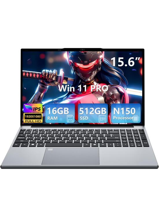 15,6 Inch Ordenador Portátil 13.ª Gen N150,16GB DDR4 SSD 512GB,Win 11 PC Portátil Pantalla 1920 x 1080P, Laptop Teclado Retroiluminado, Desbloqueo Huellas Dactilares, WiFI5, Webcam, USB3.0, HDMI