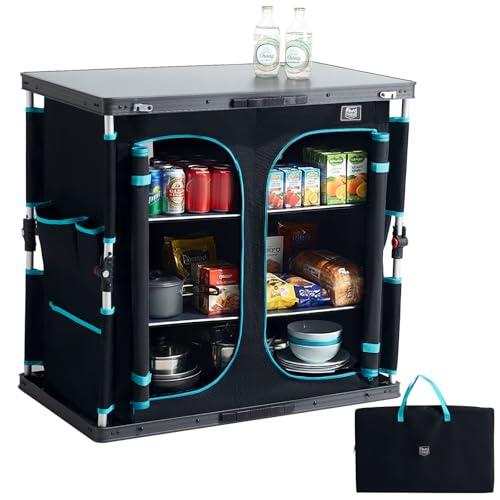 TIMBER RIDGE Armario de almacenamiento para camping, unidad de cocina plegable para camping, muebles portátiles para exteriores con 6 compartimentos de almacenamiento y mesa grande, marco de aluminio
