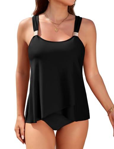 Svanco Tankini Mujer Barriga Reductor, Conjunto de Dos Piezas con Tirantes Elegantes y Falda Fluida para Playa y Verano