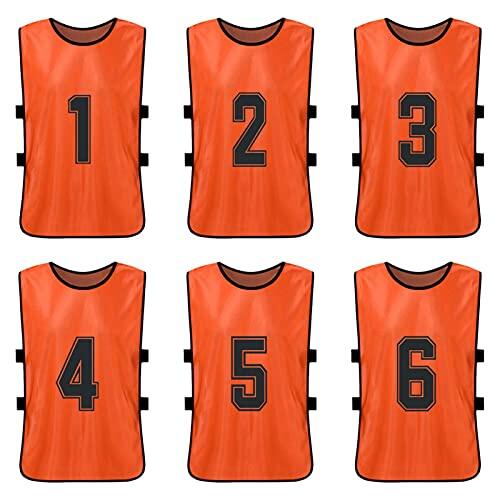 12 unidades de camisetas de fútbol para adultos y jóvenes, de secado rápido, camisetas deportivas para entrenamiento con dorsales numeradas, chaleco de práctica, naranja, 6pcs For Children