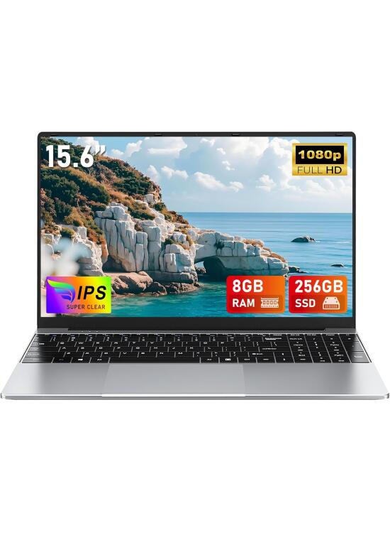 Ordenador portátil 256 GB SSD 15,6 Pulgadas PC portátil Barato N4020 up to 2,8 GHz, 8 GB RAM DDR4, Full HD 1920 × 1080, Win 11, Wi-Fi 5 y Bluetooth Teclado numérico