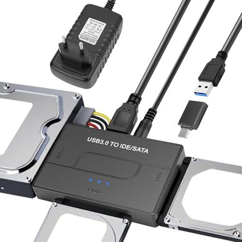 Gbformat Adaptador Lector Discos Duros USB3.0 5Gbps para 2,5'' y 3,5'' IDE y SATA HDD/SSD, Conversor Adaptador de Disco Duro USB3.0 a IDE/SATA Soporta Windows/Linux/MacOS para CD-ROM/CD-RW/DVD-RW