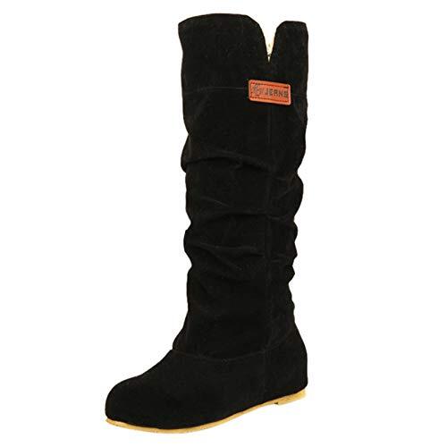TDEOK Botas de mujer de un solo color, botas de invierno, medias botas de entretiempo, botas de invierno, elegantes, cómodas, informales, planas, medias botas de ante, Negro , 42 EU
