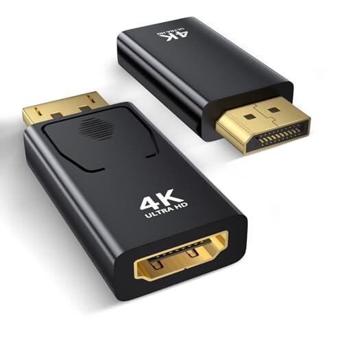 Amicably Adaptador DisplayPort a HDMI de 2 Piezas, 4K@30Hz/2K@60Hz/1080P@120Hz Adaptador HDMI a DisplayPort Compatible con Ordenadores Portátiles, Proyectores, Monitores, Televisores, AMD, GPU