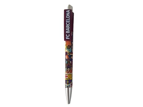 CYPBRANDS- FC Barcelona, Bolígrafo, Clip Decorado, Tinta Azul, Multicolor, Producto Oficial