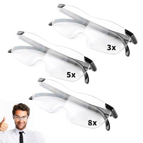 3 Piezas Gafas Lupa 300% 500% 800% Negras Lupa de Lectura Manos Libres con Protección Anti Luz Azul para Trabajo Cercano, Lectura, Reparaciones Detalladas, Costura, Personas Mayores