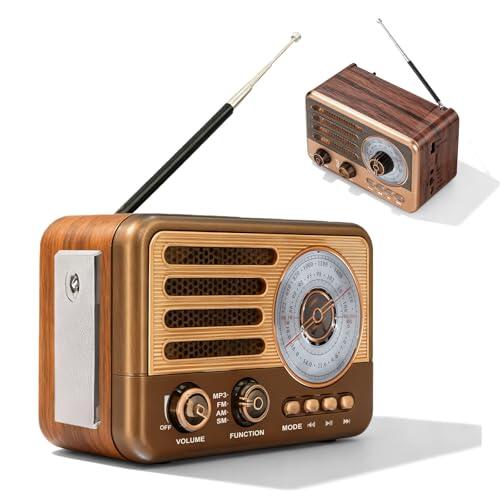 Radio retro AM/FM/SW, radio de equipaje vintage con batería de 1200 mAh, radio nostalgia con reproducción de MP3 USB/TF/AUX, radio de cocina recargable para el hogar, la oficina, el aire libre