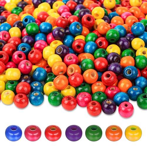 860 Pcs Cuentas de Madera de Colores de 10 mm para Ensartar, Bolas Cuentas de Madera de Colores para Hacer Manualidades Pulseras y Collares Artesanales Joyería Bricolaje bisutería