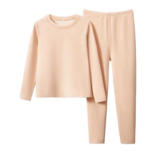 Conjunto Térmico de Ropa Interior para Niñas con Mangas Largas Pijama Cómoda Prendas Abrigadas Juego Diario (Beige, 6Years)
