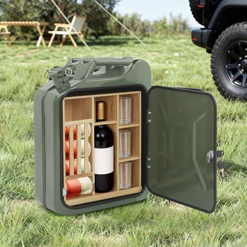 GIDRLL Bidón de metal, minibar con cerradura con compartimentos de madera, regalo para hombres, bares móviles, 35 x 15,5 x 47 cm