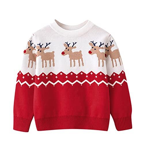 Generisch Jersey de Navidad para niños, cuello redondo, suéter de Navidad, ligero, transpirable, cómodo, tiempo de transición, suave para el tiempo libre, suéter de punto elástico holgado, suéter de