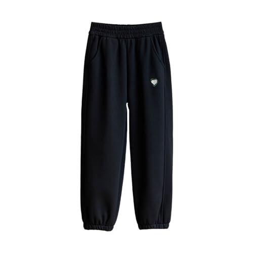 Genérico Pantalones Deportivos de Polar para Niñas con Estampado de Corazones Moda Cómoda y Abrigada Ideal para Temporada Otoño Invierno (Black, 5-6 Years)
