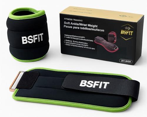 BSFIT pesas para tobillos 1 kg, Set de 2 Pesas de Neopreno, selecciona el peso 0,5kg, 1kg, 1,5kg o 2kg, tobillera para ejercicio y Entrenamiento en casa, lastres, ankle weights (2x 1kg Verde O)