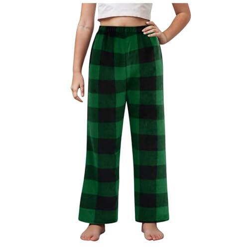 Pantalones de Pijama con Estampado de Cuadros Moda Casual y Confortable para Niñas Ropa de Dormir Cómoda y (Green, 9-10 Years)