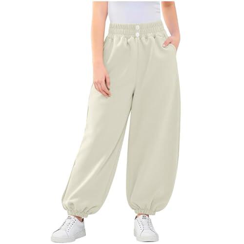 Genérico Pantalones Deportivos Informales con Botones para niñas Cintura elástica puños en Tobillos Ropa de Juego Atuendo Diario cómodo Tejido de Punto Transpirable (White, 2-3 Years)