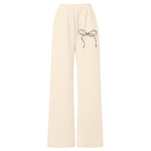 Genérico Pantalones Deportivos Casuales Ligeros con Cordón Y para Niñas Comodidad Divertida Uso Diario Pierna Recta Holgados (Beige, 6-7 Years)