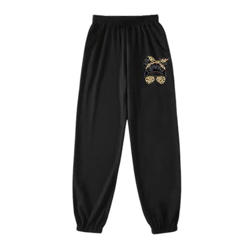 Genérico Pantalones Deportivos de Moda para Niñas Ropa Informal Infantil Confortables y Elegantes para Actividades Escolares Diarias al Libre Temporada de Primavera Otoño e (Black, 7-8 Years)